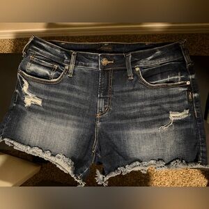 Silver Jeans Dark Blue Distressed Women Shorts